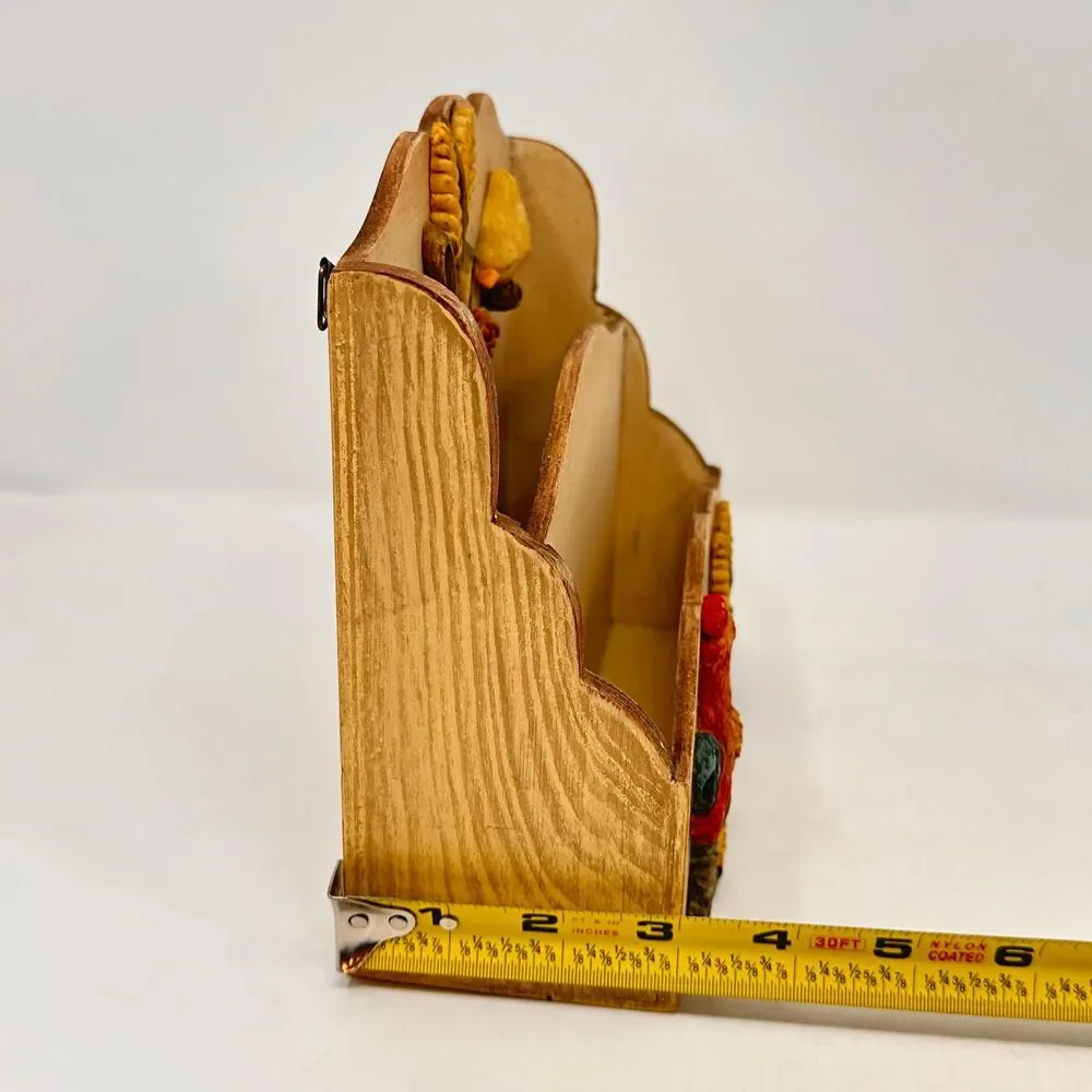 Vintage Wooden Rooster Mail Sorter Farmhouse 2 Tier Letter Holder Desk Organizer